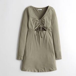 Hollister Knit Soft Drapey Cinched Cutout Long Sleeve A-Line Dress, Medium LONG